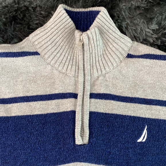 Nautica grey and navy horizontal striped turtleneck sweater - Picture 5 of 17